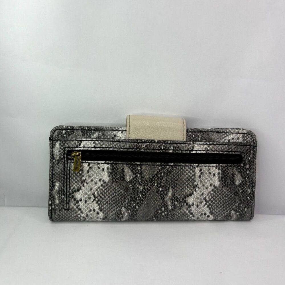 Fossil Madison Gray Leather Python Print Clutch W… - image 3
